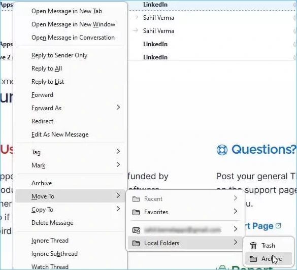 Select Local Folders and click Archive