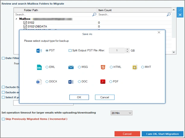 Select the file output type