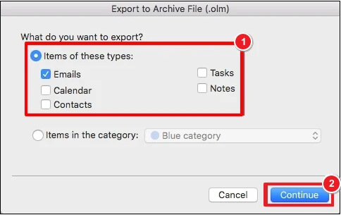Select the Emails and click on continue