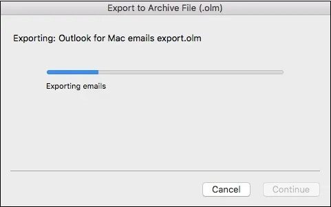 email export process will start in Outlook for Mac