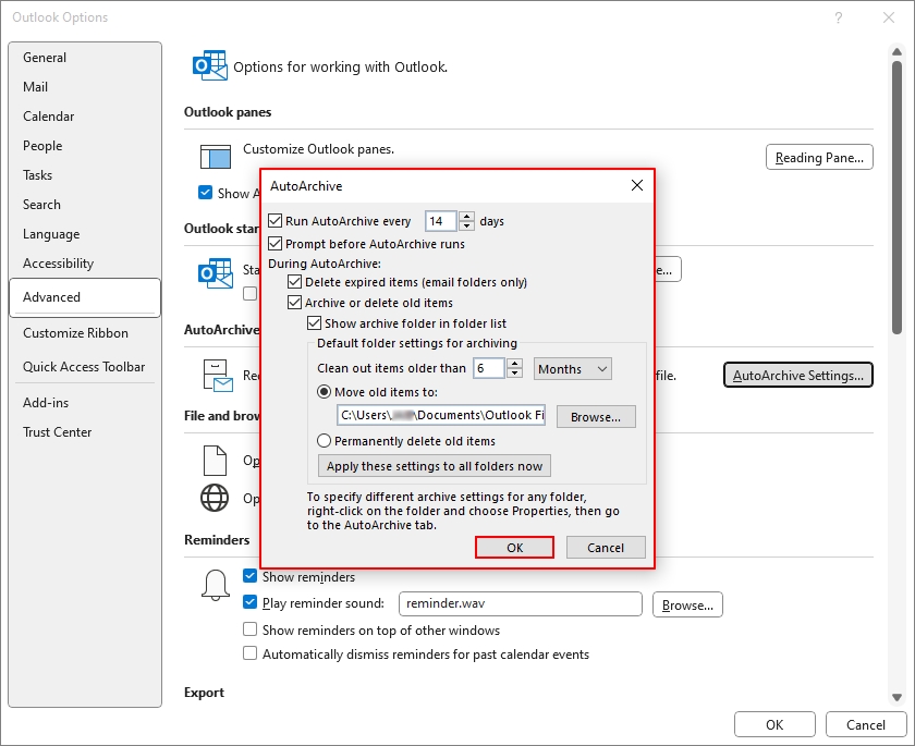 Auto Archive emails in Outlook