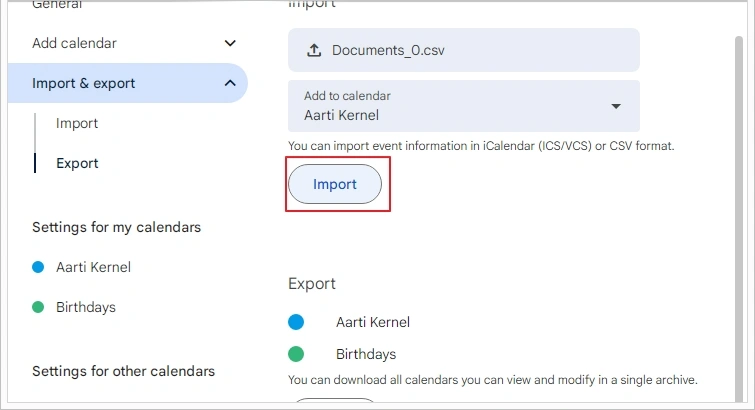 import outlook calendar to google calendar