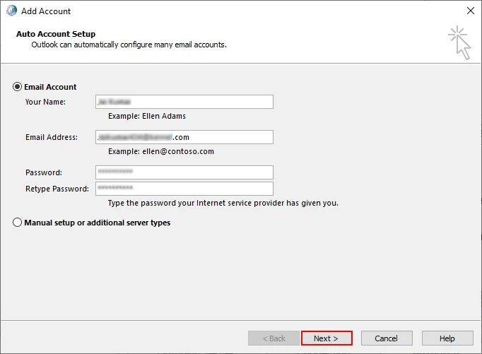 Enter account credentials