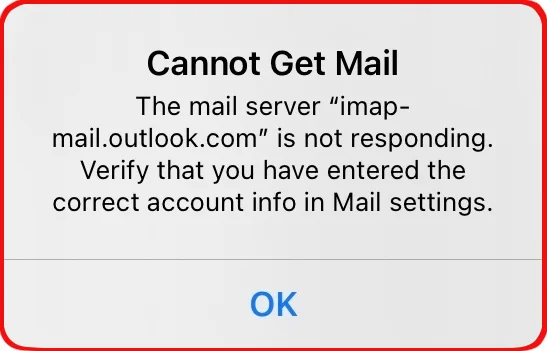 IMAP email server is not responding error
