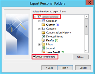 Select the folder to export from