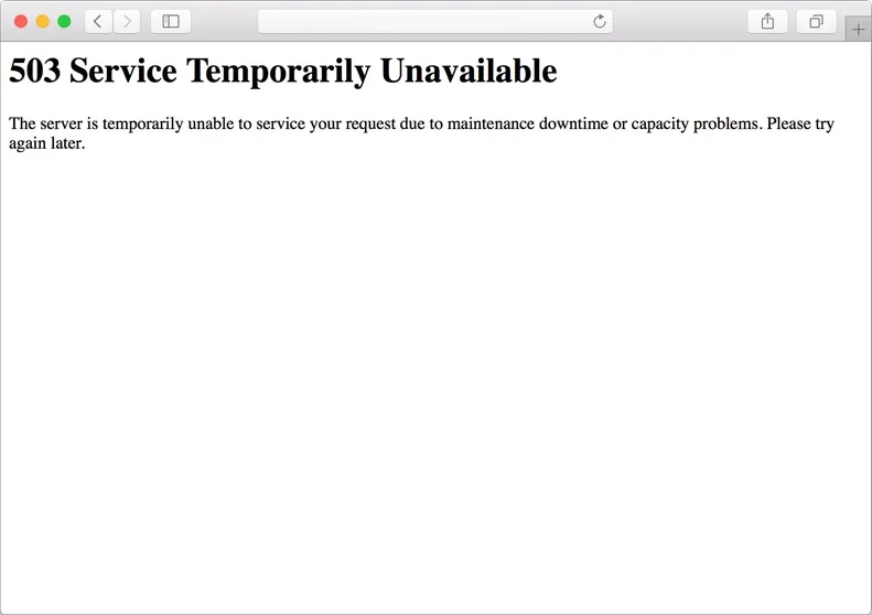 503 Service Temporarily Unavailable Error