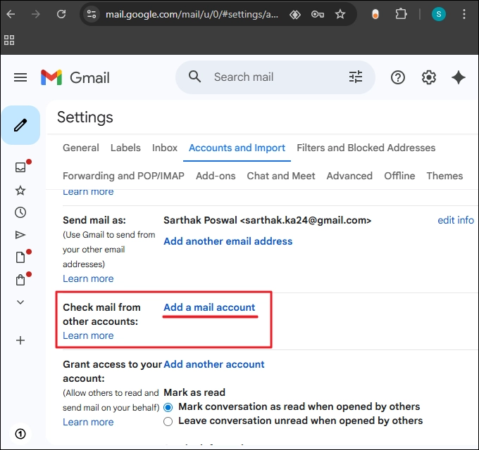 Click Add a mail account button