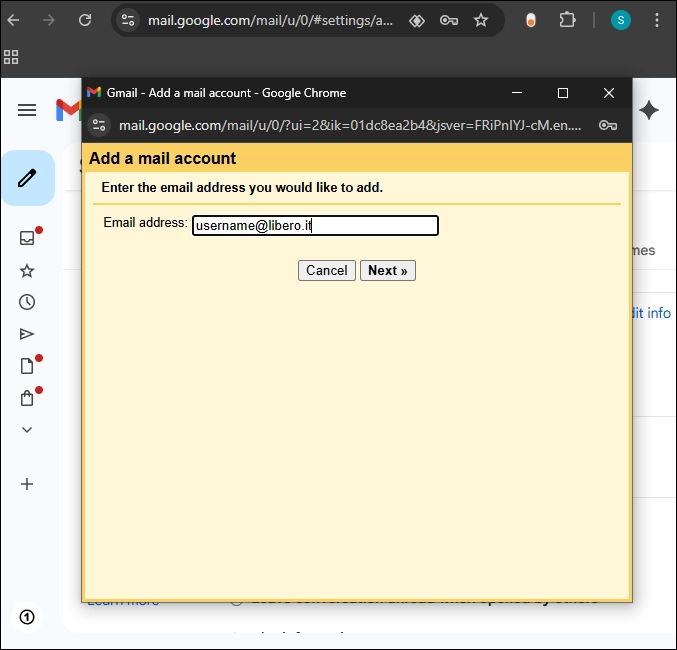 Enter the Libero Mail account and click Next