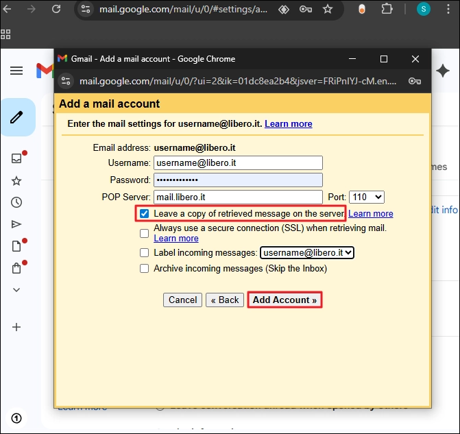 Enter the required details and click Add Account