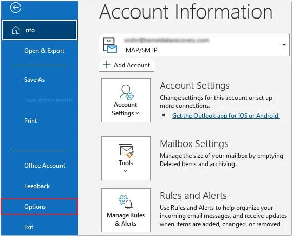 In Outlook, go to File Options.