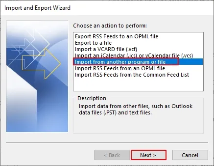 Select Import from another program or file