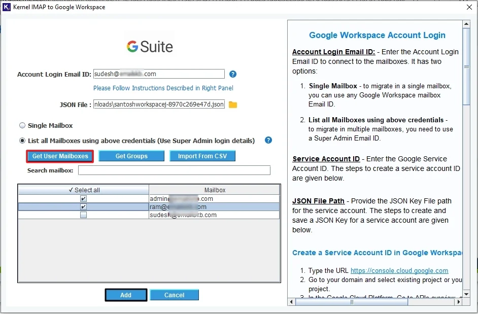 Provide the login credentials and choose