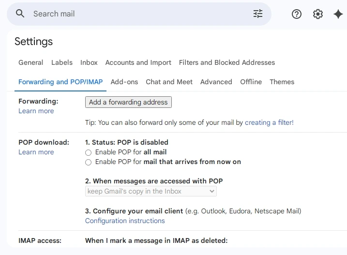 click on Add a forwarding address