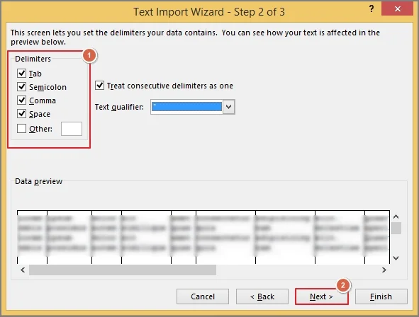 import txt wizard second step