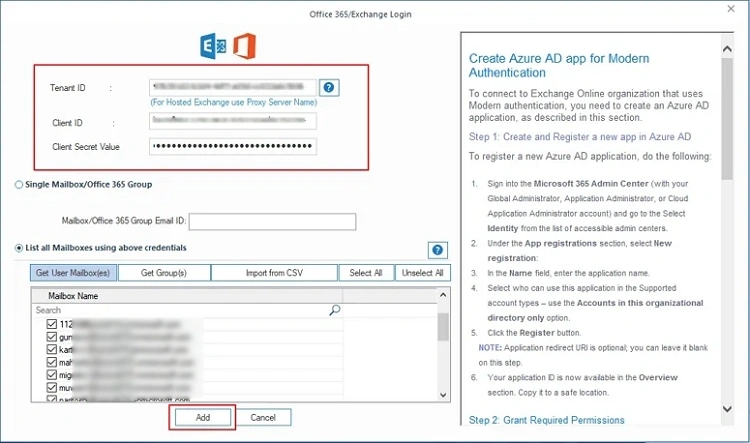 Enter credentials to add destination