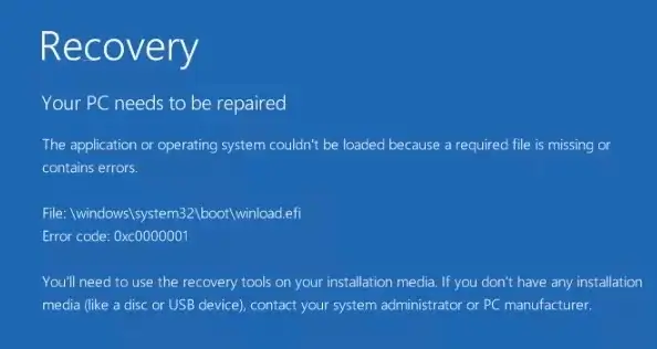 error Code : 0xc0000001