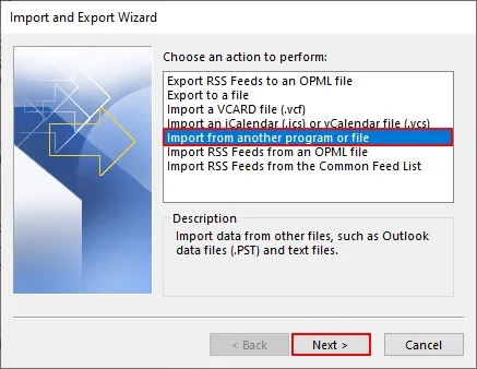 Import your PST file