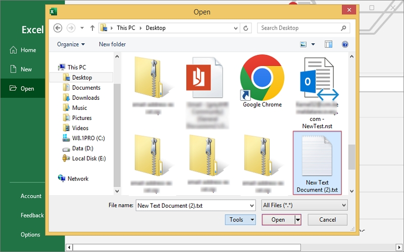 open txt file in excel