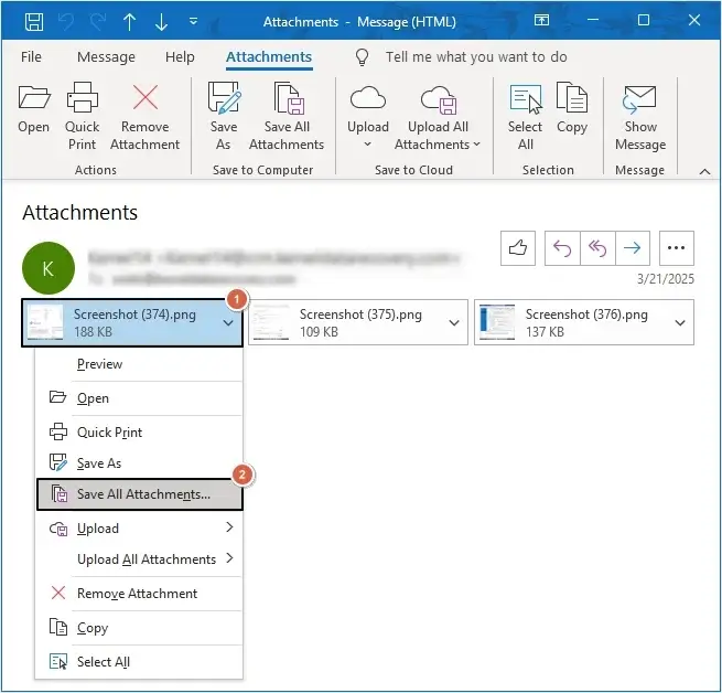 Right click on the attachments then select the Save All Attachments option.
