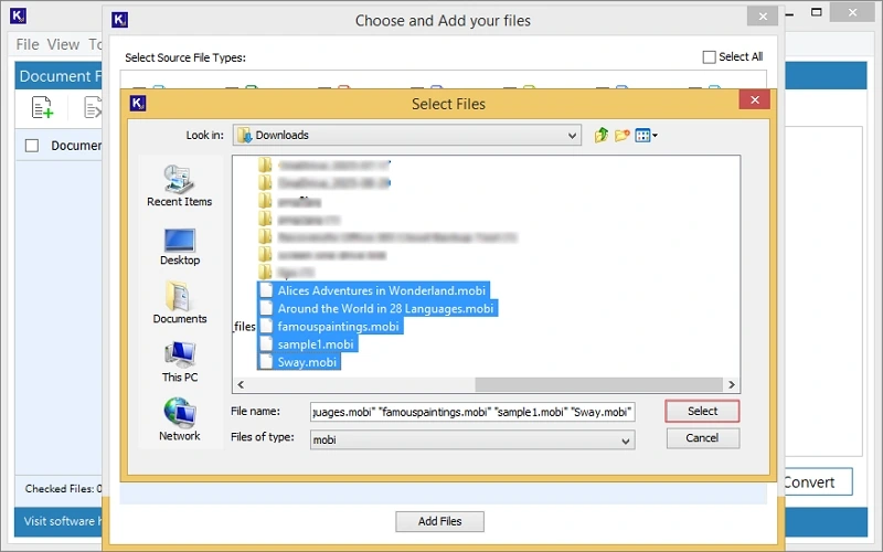 choose mobi files