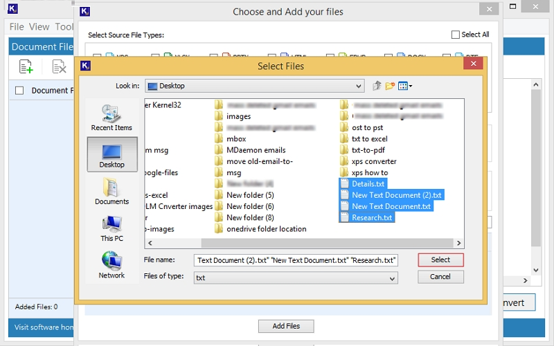 choose your text files