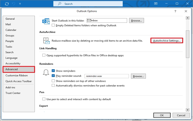 auto archive outlook