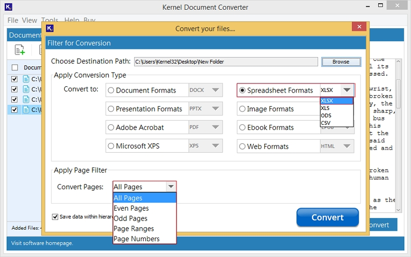select xls as saving option