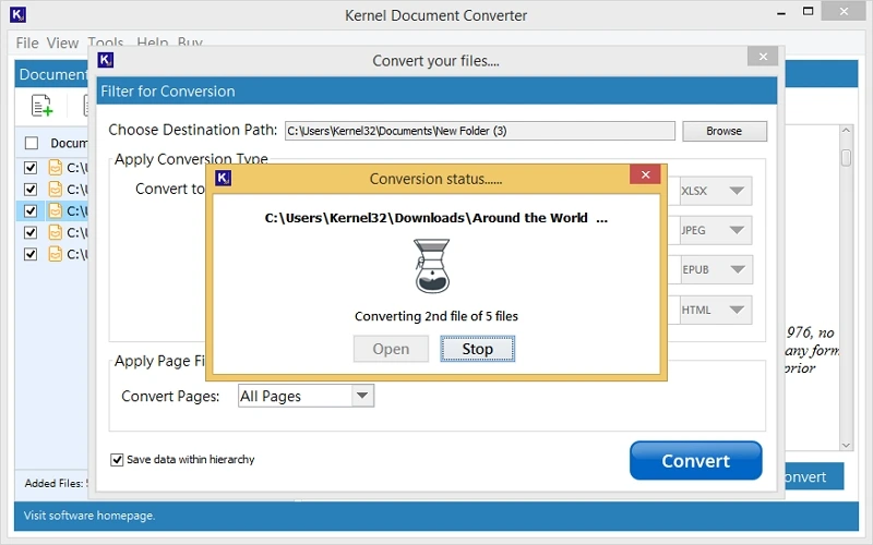 mobi to pdf conversion starts