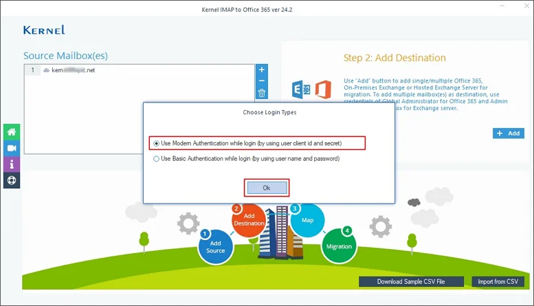 Again, select Modern Authentication in Choose Login Types
