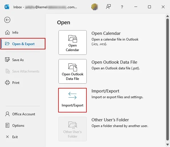Click on Open & Export and Import/Export option