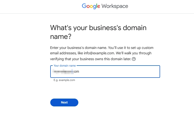 Provide your business domain name in the box