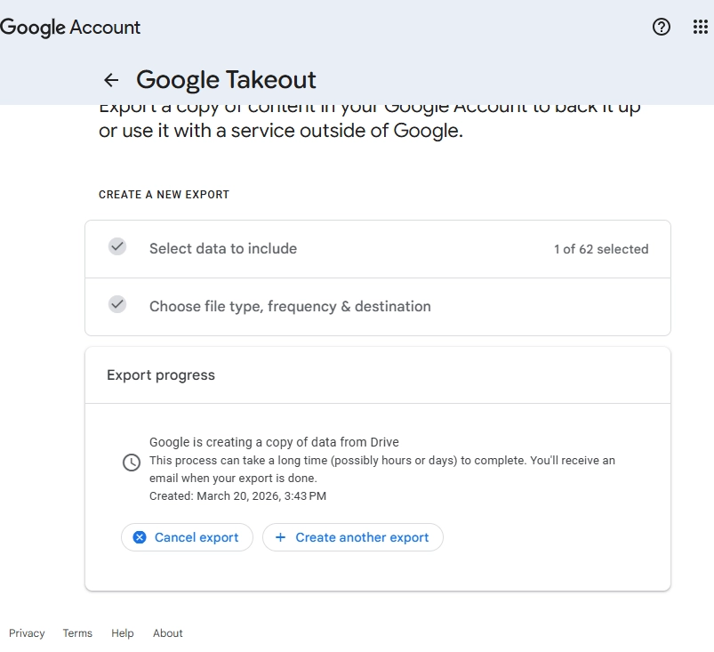 Export job will be created