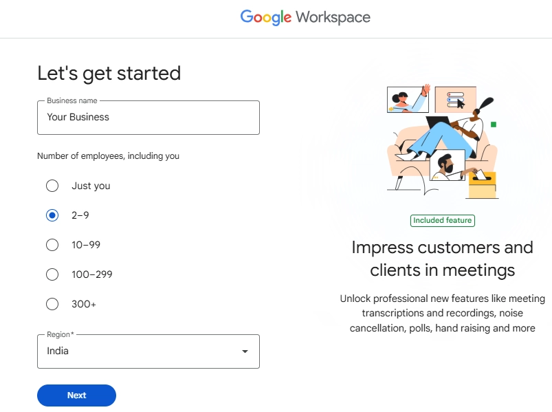 Provide the company info and then click Next