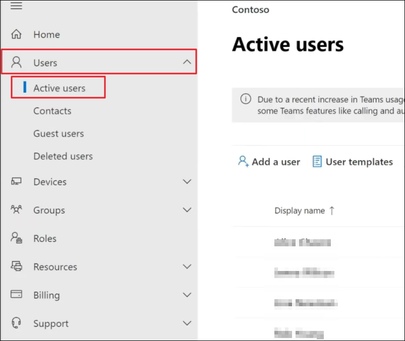 Go to active user section