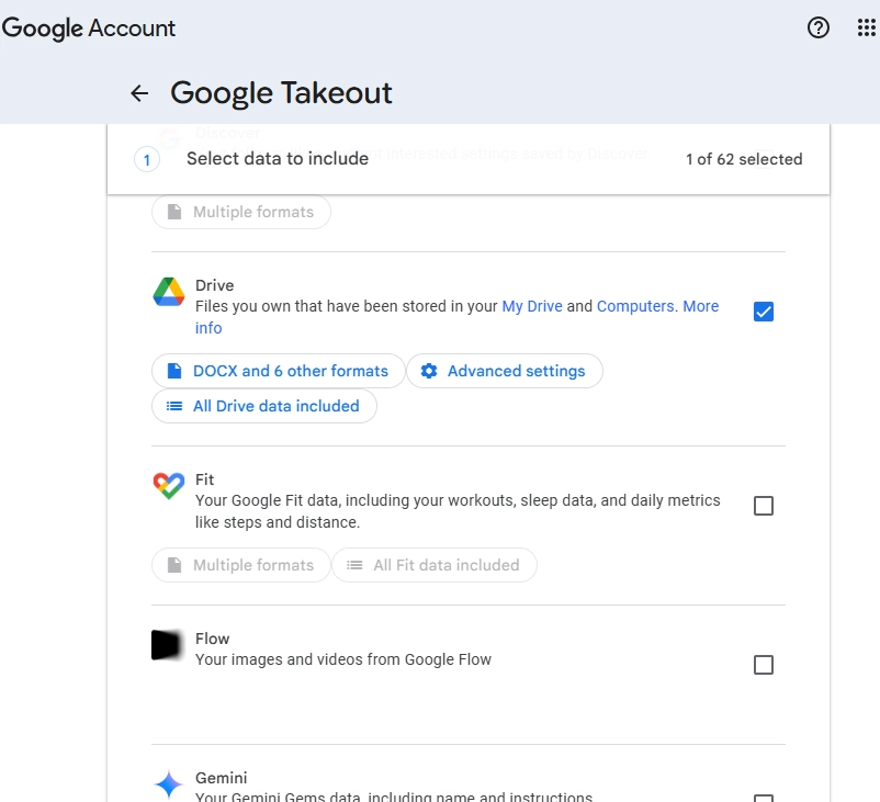 Select data to include
