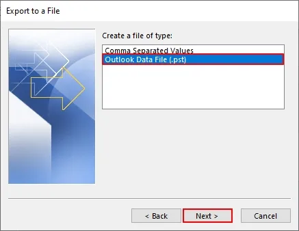 Select Outlook Data File
