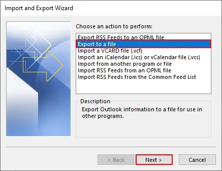 Select Export to a file option