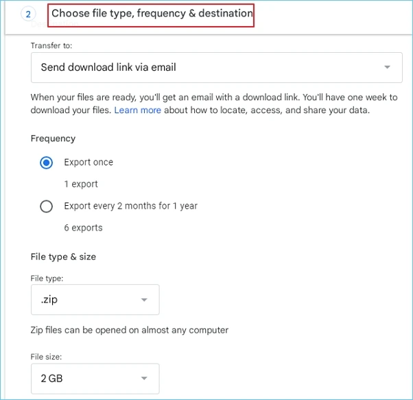 Select the transfer destination (Add to OneDrive), frequency etc.