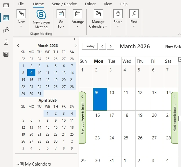 Select Outlook Calendar