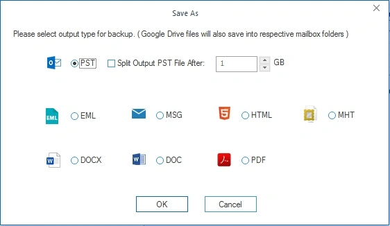 Choose the .pst option as the output file