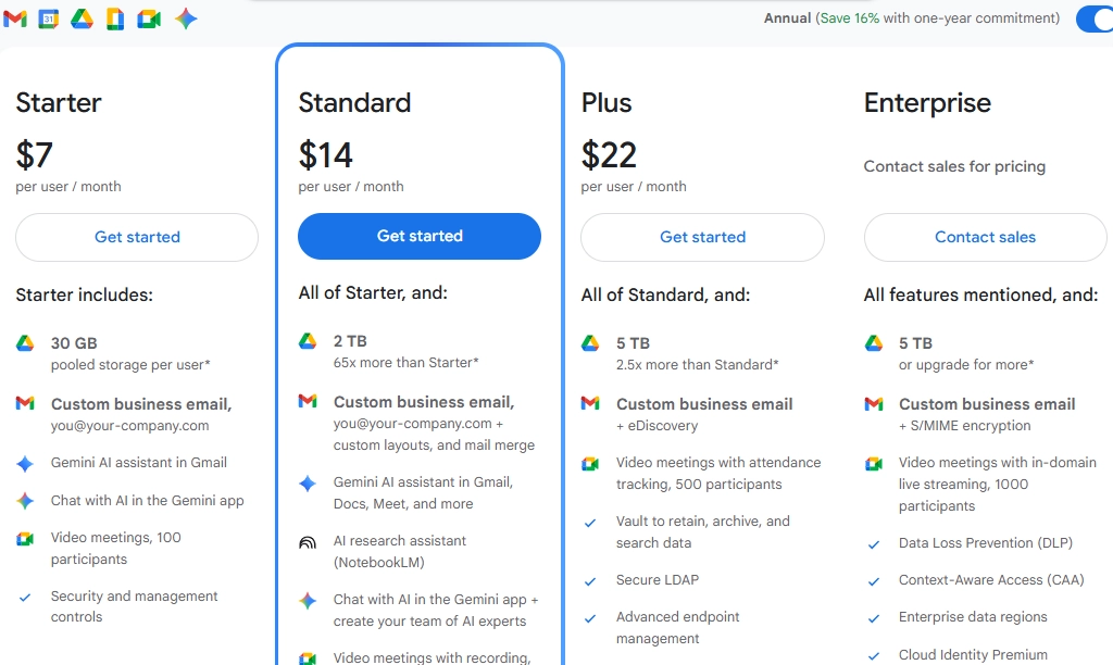 Select the G Suite plan