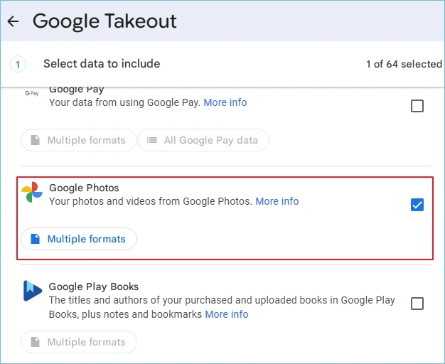 Checkbox against Google Photos