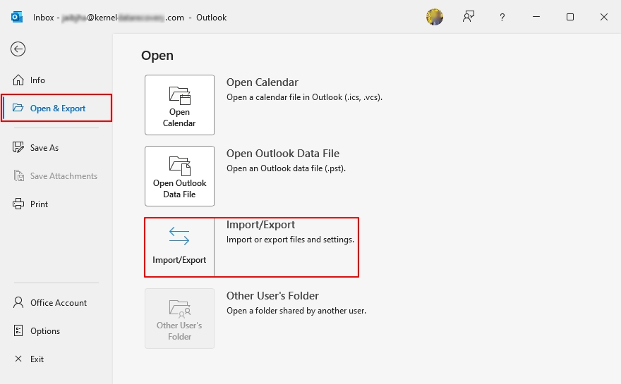Go to Open and Export and click on Import or Export