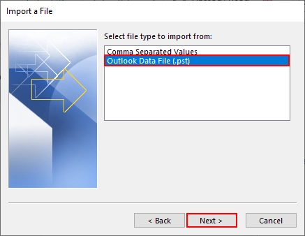 Now choose Outlook Data File