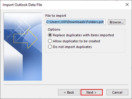 Browse and select PST file from your system 