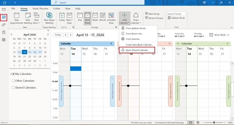 go to Calendar and select Open Shared Calendar