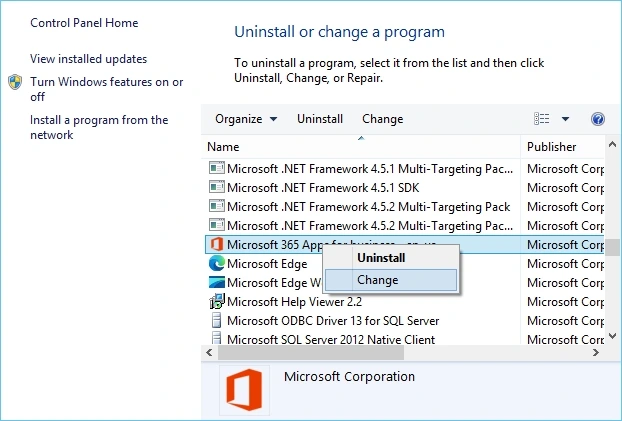 Right click on the Microsoft 365 Apps and tap on Change