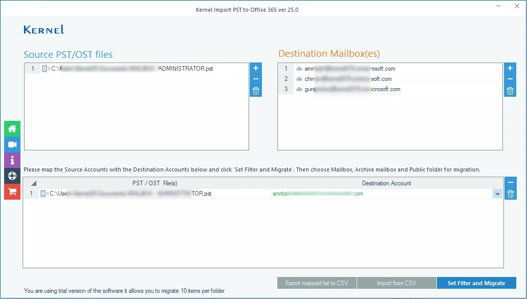 Click Set Filter and Migrate