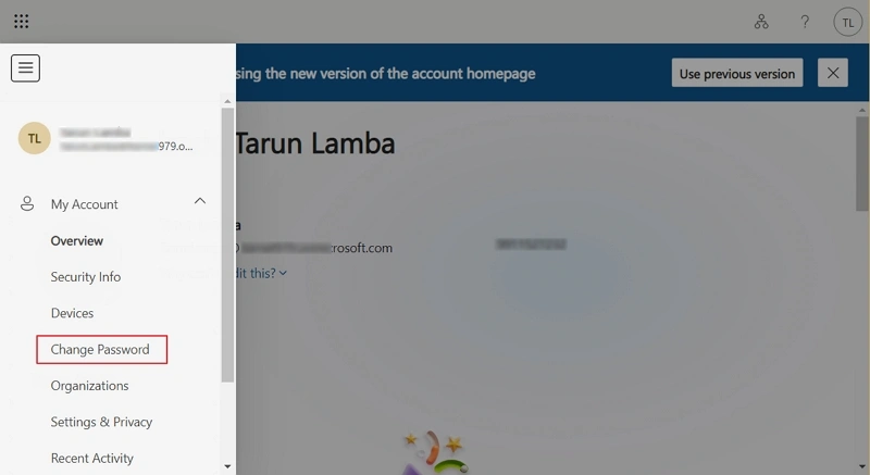 click change password