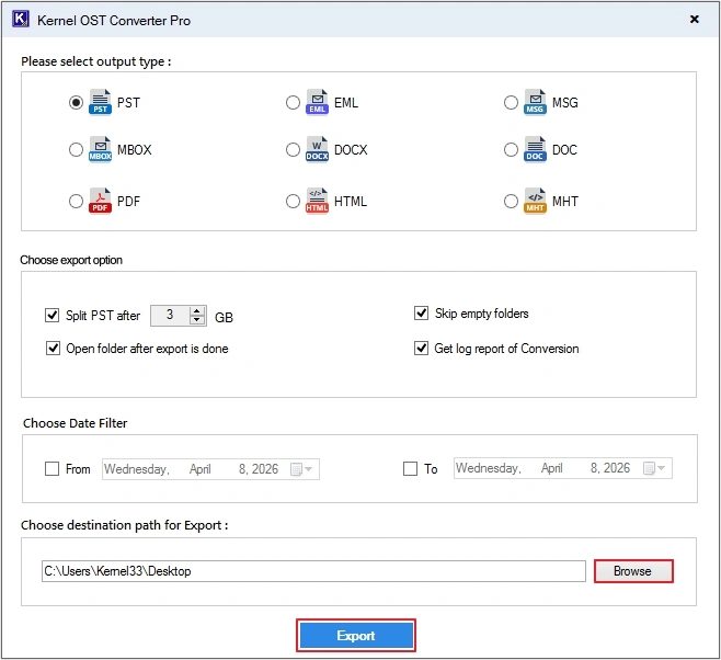 click browse then export